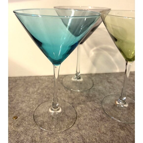 Set of 3 Assorted Colors Martini glasses, Jewel Tone 7.25"  #3051 - Picture 5 of 5
